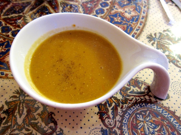 Flavourful red lentil soup at Rumi's House of Kabob in Greeley, Colorado