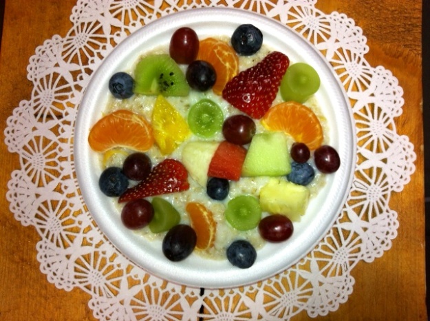 It's hard to see the creamy oatmeal under all that fruit